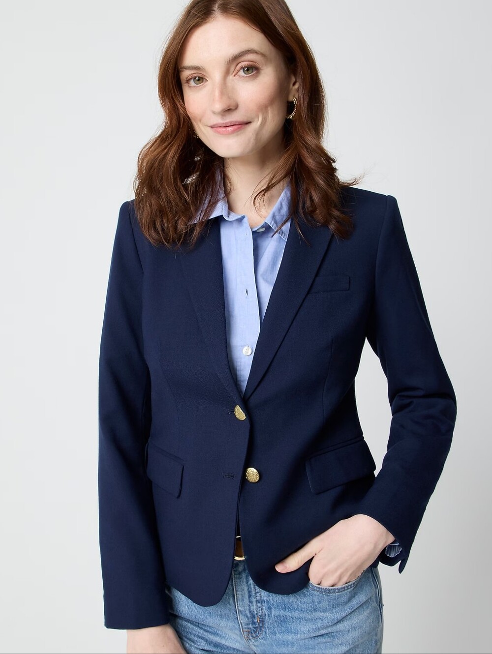 J Crew Women's Original Schoolboy Blazer Wool Blend Size 16 Navy Blue EUC!